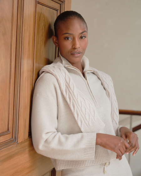 Women's Honeycomb Quarter-Zip Cashmere Jumper