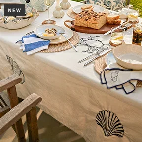 Humble & Mash Sea Life Embroidered Tablecloth, 275cm x 150cm