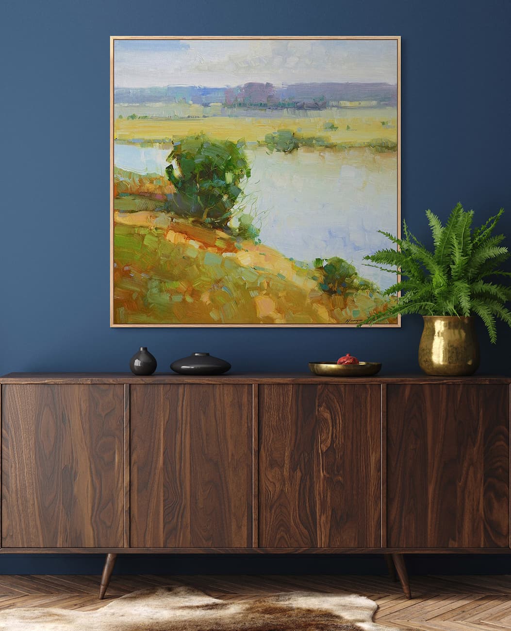 His oil paintings of landscapes portray the tranquility of nature