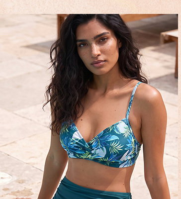 Tropical Print Bikini Set with Wrap Top and High Waist Bottom