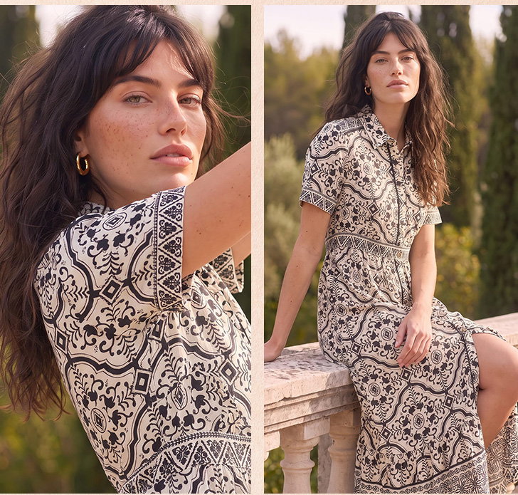 Border Print Shirt Dress