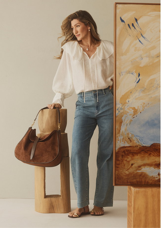 Faux Suede Front Tab Shoulder Bag