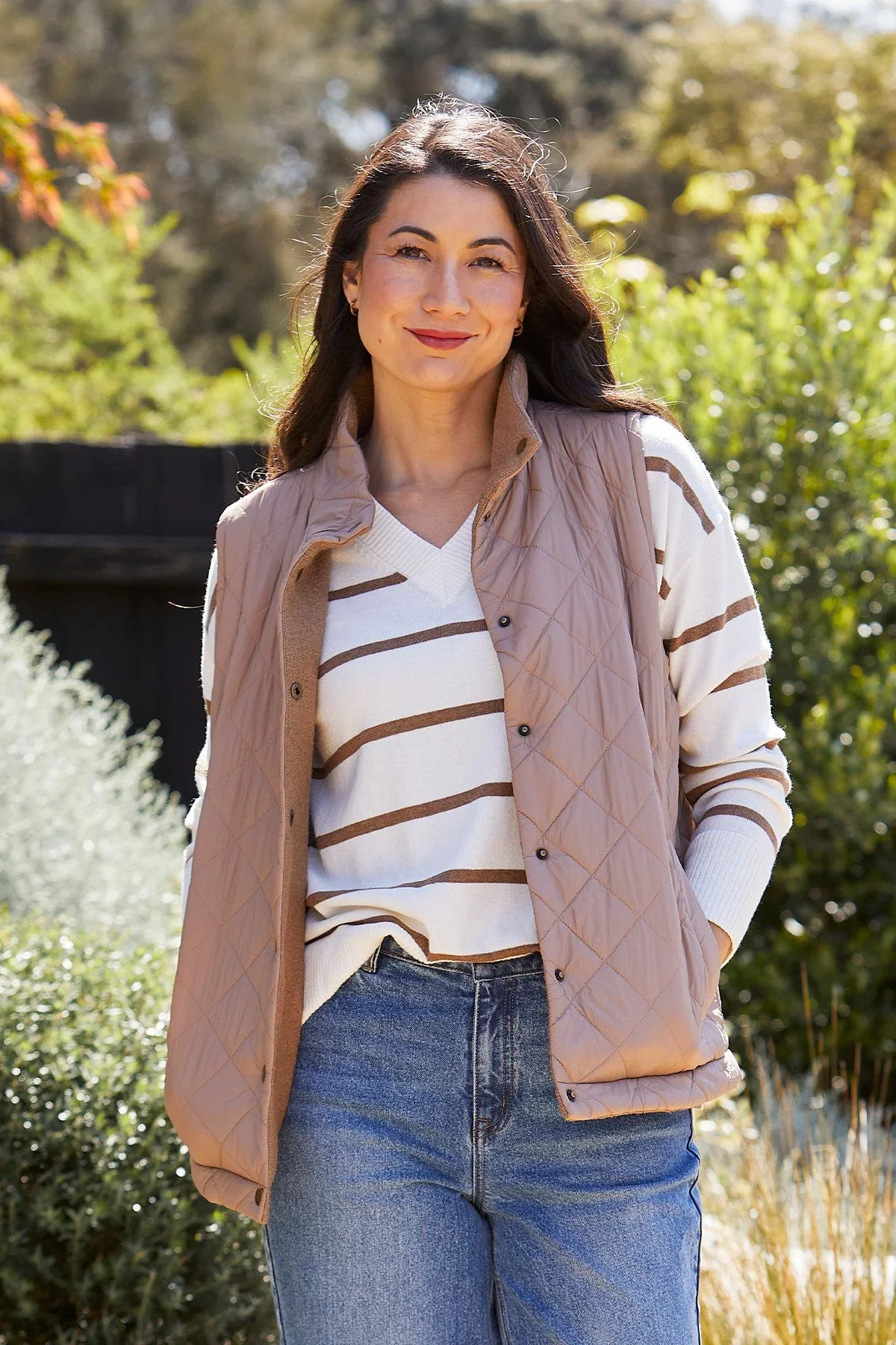 Image of Reversible Quilted Vest in Cashew