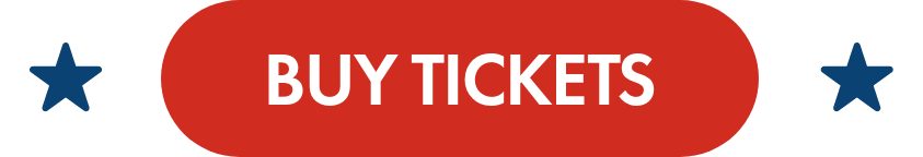 Graphic of a red rounded rectangular button with the words BUY TICKETS in white uppercase text. The button is centered on a transparent or white background. Two blue stars appear on either side of the button, adding a decorative touch. The design suggests an online call-to-action for purchasing event or show tickets.