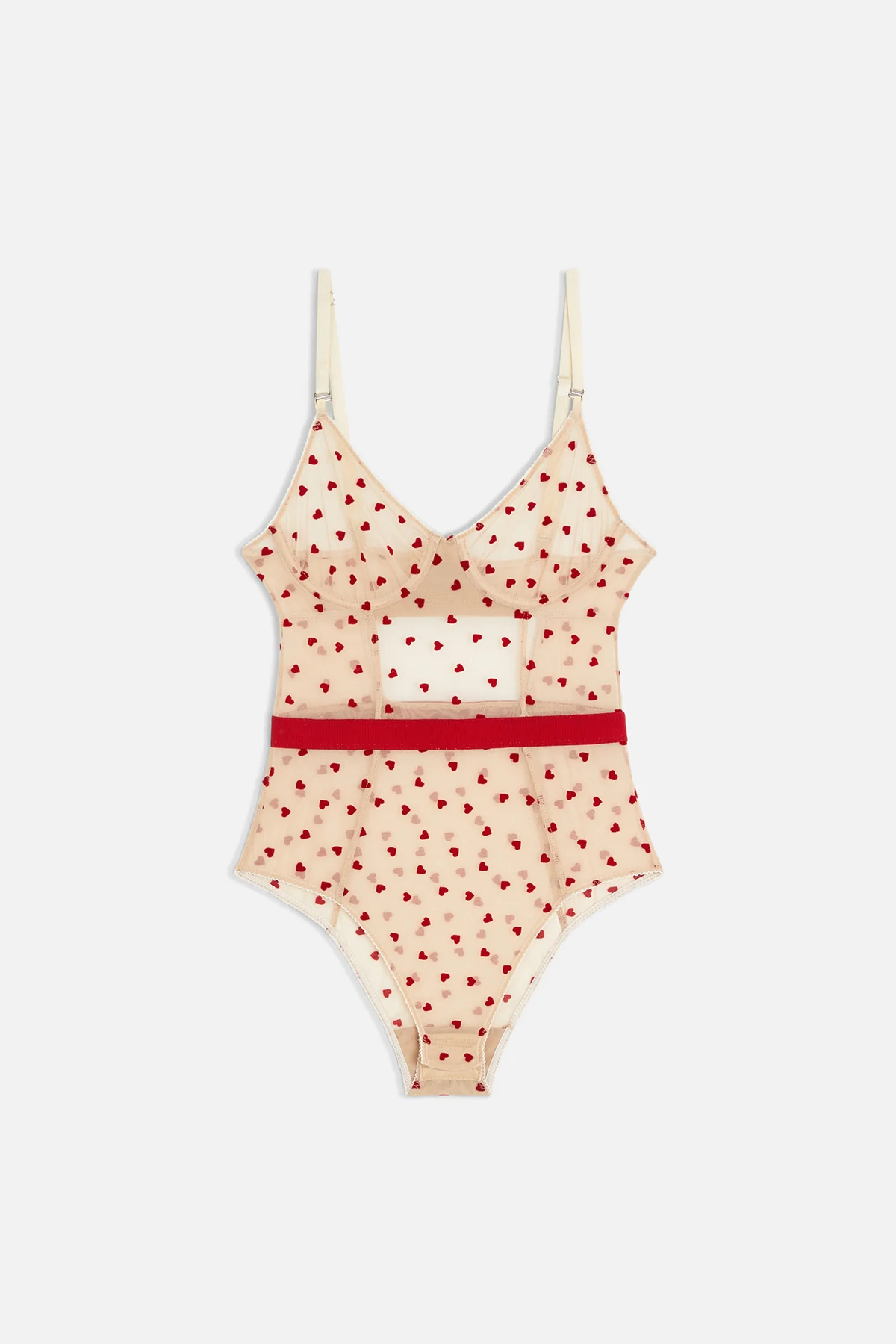 Tulle Bodysuit With Flocked Hearts