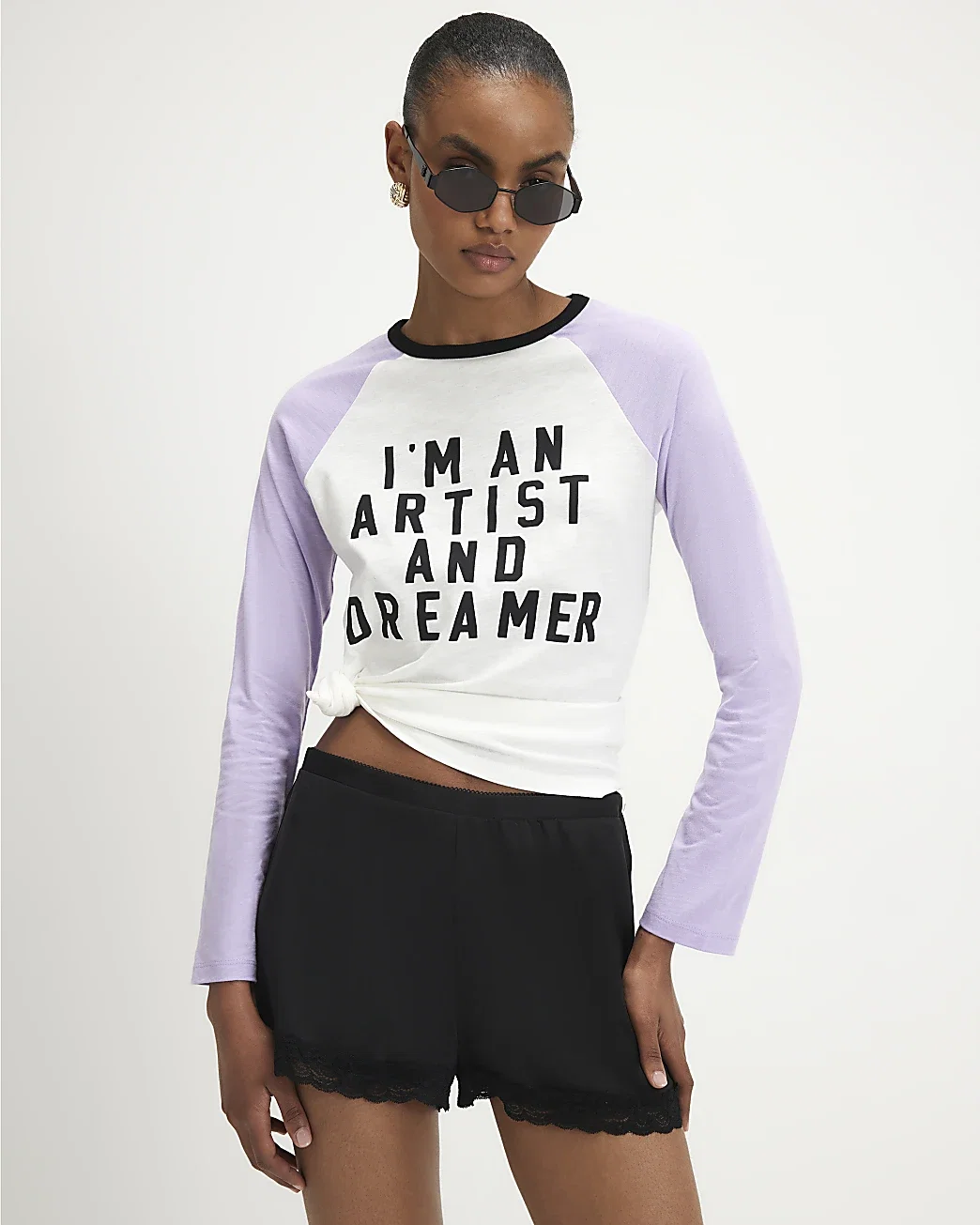Womens White Long Sleeve Artist Raglan Top