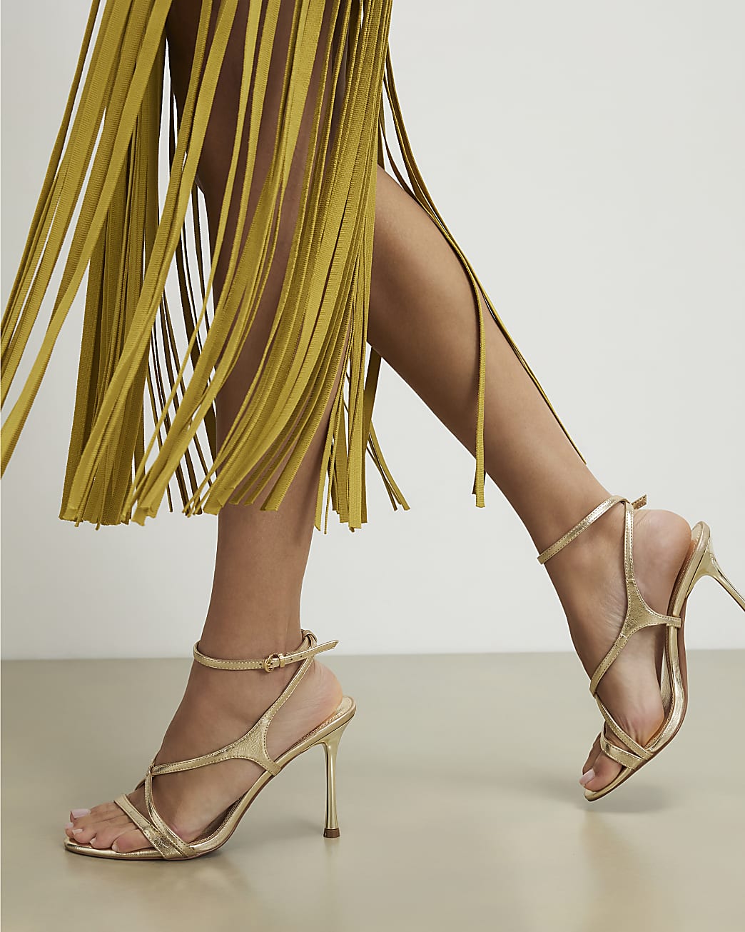 Womens Gold Wide Fit Barely There Heeled Sandals