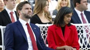 JD Vance and Usha Vance seated side by side in 2025.