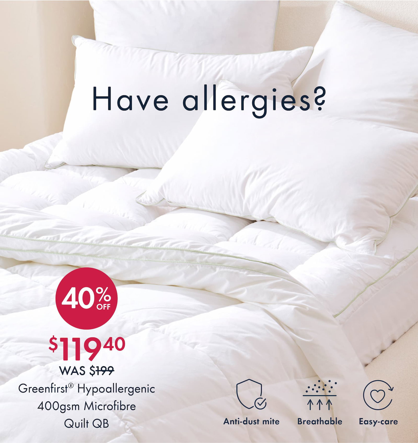 Greenfirst Hypoallergenic 400gsm Microfibre Quilt QB