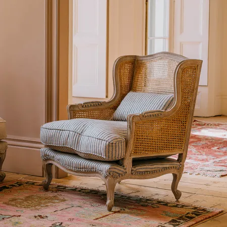 Caden Blue Stripe Cane Armchair