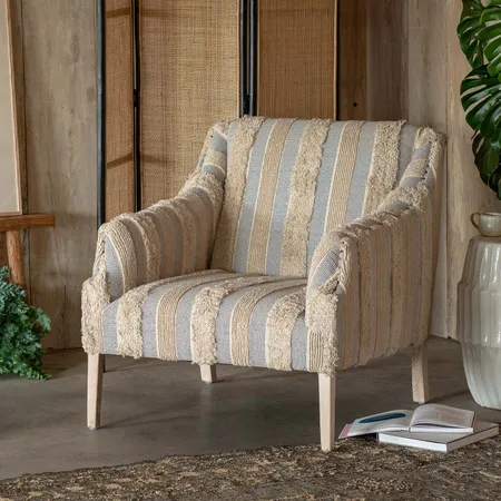 Renee Misty Blue & White Striped Armchair