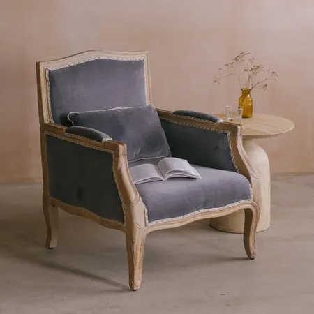 Autumn Grey Velvet Armchair