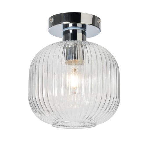 Karson Ribbed Glass Bathroom Flush Ceiling Light - Chrome