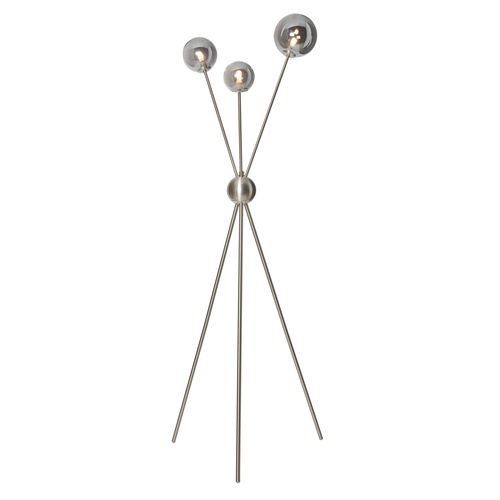 Tripod Floor Lamp with Smoked Glass Ball Shades - Satin Nickel