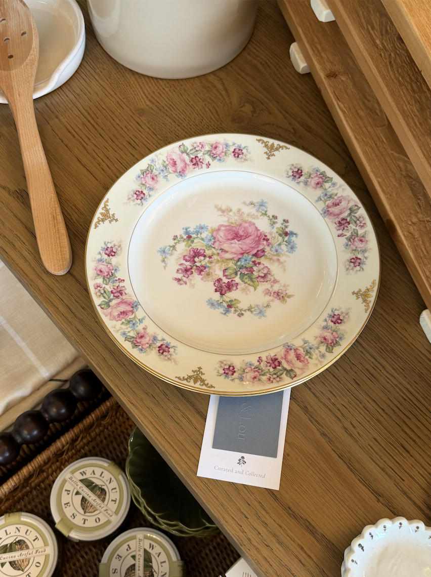 Collected floral plate on table