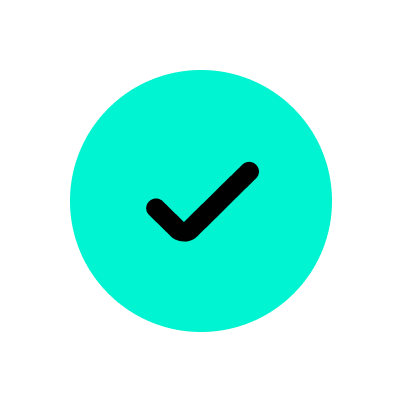 Black check mark in a teal circle