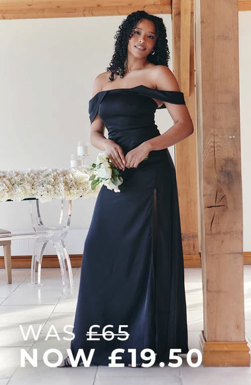 Black Satin Bardot Ruched Maxi Dress