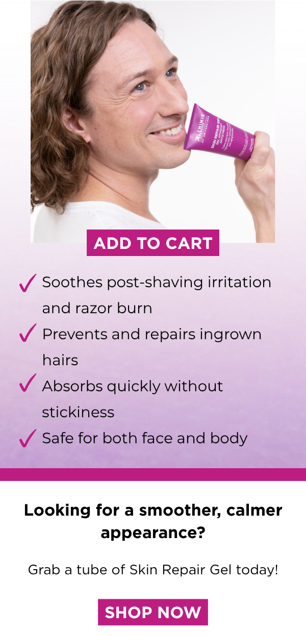 A graphic email sharing that Skin Repair Gel is back in stock, along with benefits of the formula. Click to shop.