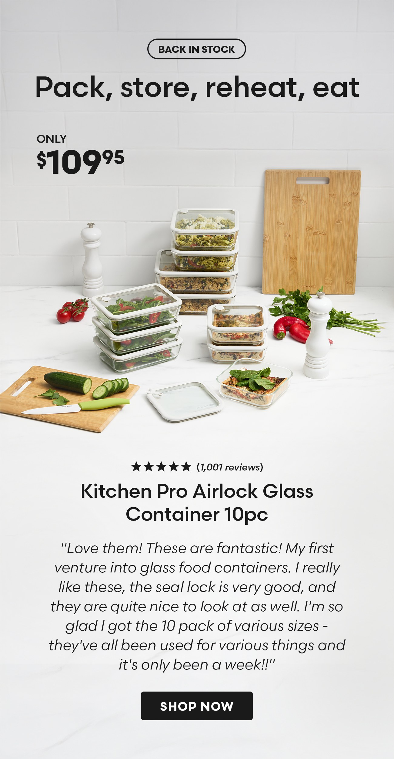 Kitchen Pro Airlock Glass Container 10pc