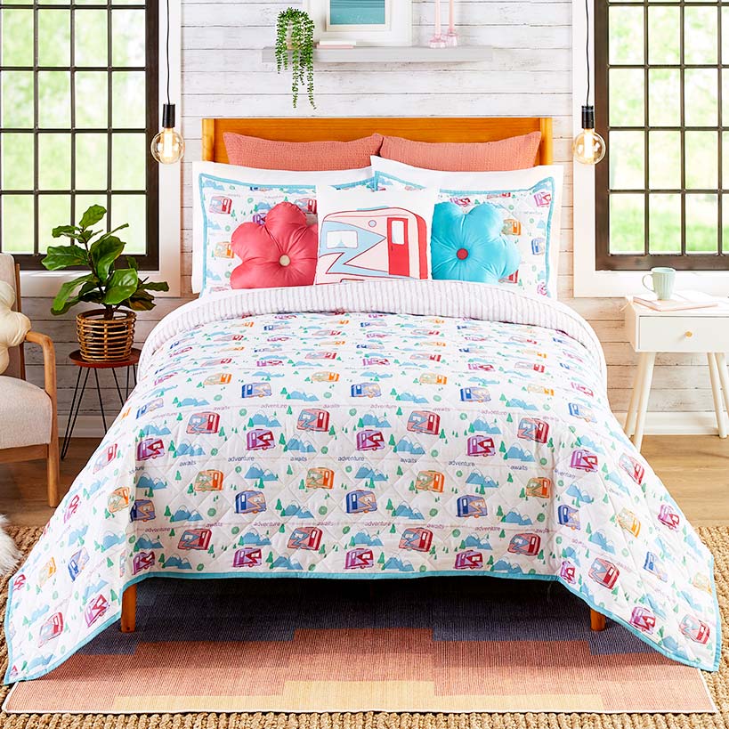Image of Vintage Camper Reversible Quilt, Sham, or Accent Pillow