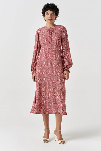 Stella Floral Crepe Tie Front Midi Dress