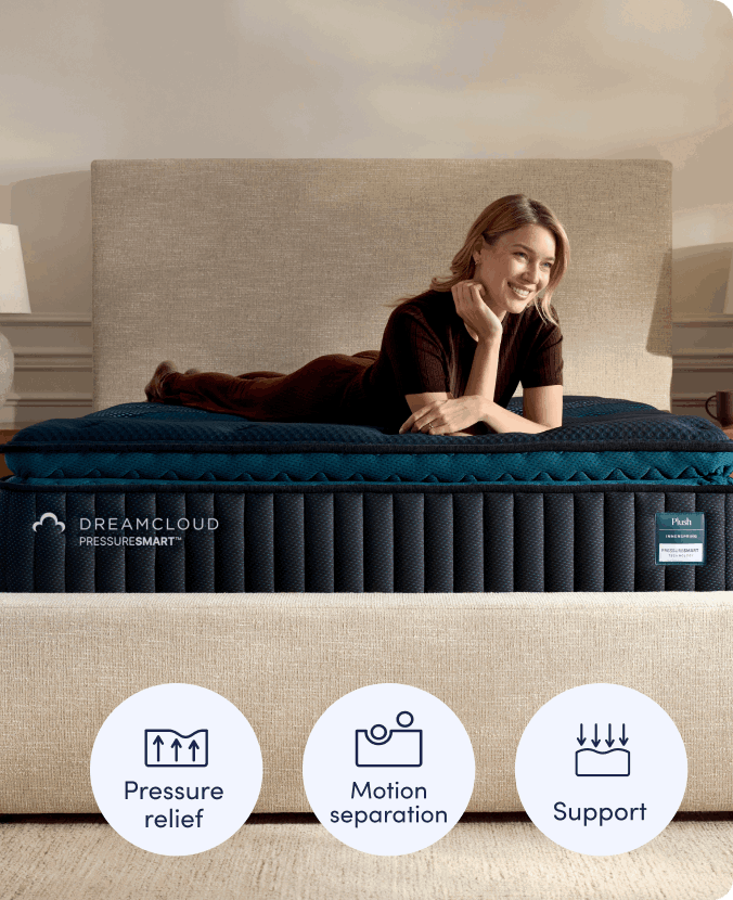 Shop the Dreamcloud Pressuresmart and save up to $650 on select mattresses + free adjustable base.