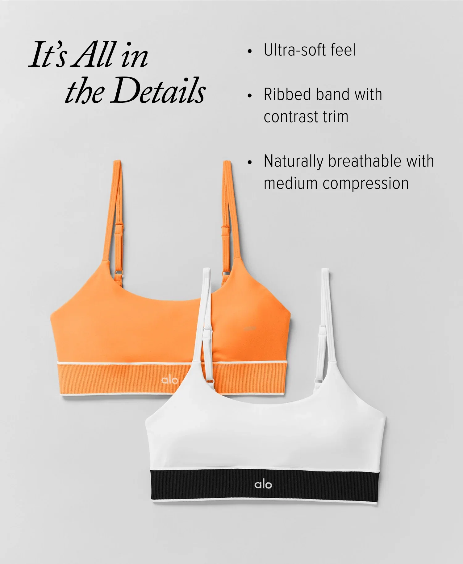 It's All in the Details • Ultra-soft feel • Ribbed band with contrast trim • Naturally breathable with medium compression