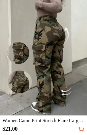 Women Camo Print Stretch Flare...