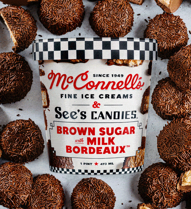 Animated GIF showing three McConnell’s Ice Cream flavors available now