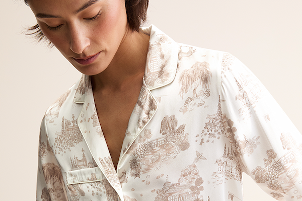 Women's Silk Pyjamas in Ivory London Toile