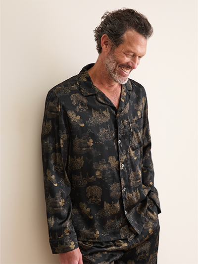 Men's Silk Pyjamas in Black London Toile