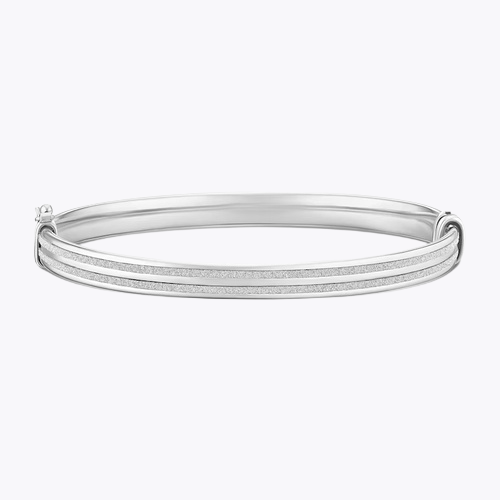 Sterling Silver Double Linear Sparkle Bangle