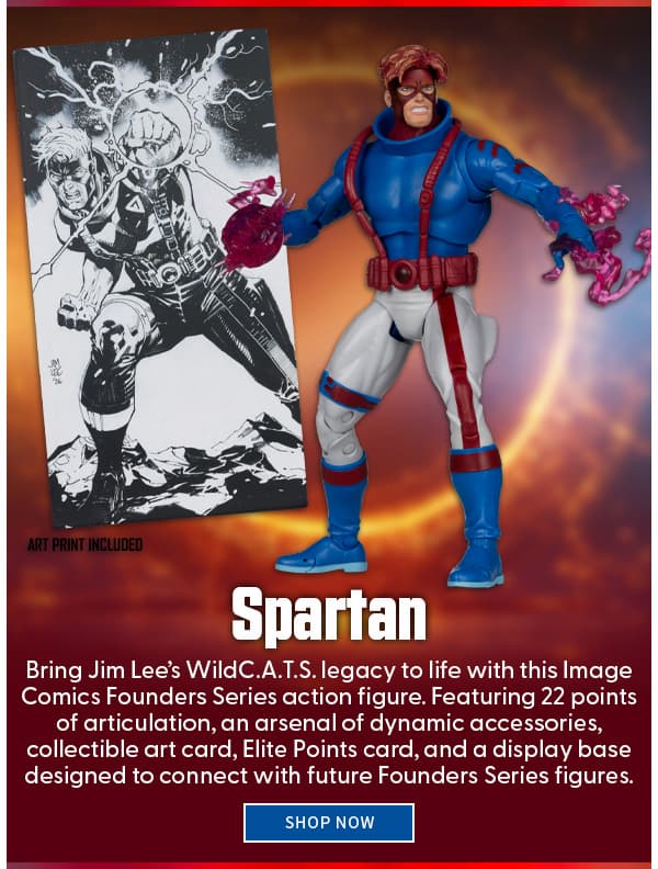 Lee: Bring Jim Lee’s WildC.A.T.S. legacy to life with this Image Comics Founders Series action figure. Featuring 22 points of articulation, an arsenal of dynamic accessories, collectible art card, Elite Points card, and a display base designed to connect with future Founders Series figures. shop now