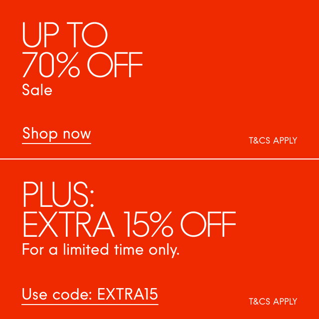 Up to 70% off sale, plus extra 15% off with code: EXTRA15 For a limited time only. Shop now
