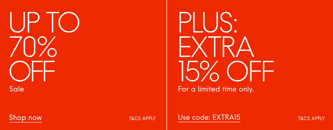 Up to 70% off sale, plus extra 15% off with code: EXTRA15 For a limited time only. Shop now