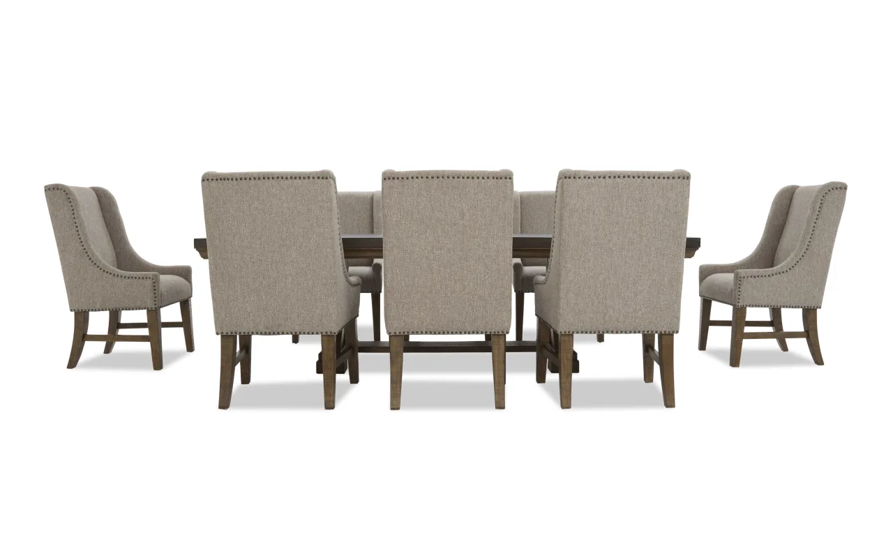 Beaumont 9 Piece Brown, Gray, & Beige Upholstered Extendable Storage Dining Set