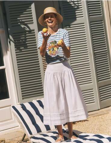 Nicole Cotton Midi Skirt White
