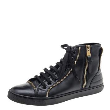 Black Leather Zip Detail High 