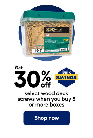 Get 30% off select wood deck screws when you buy 3 or more boxes