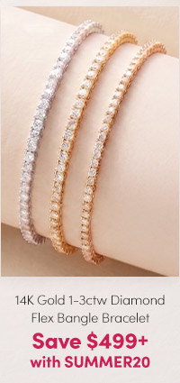 14K Gold Diamond Flex Bangle Bracelet, Choice of Carat Weight – Save $499+ with SUMMER20