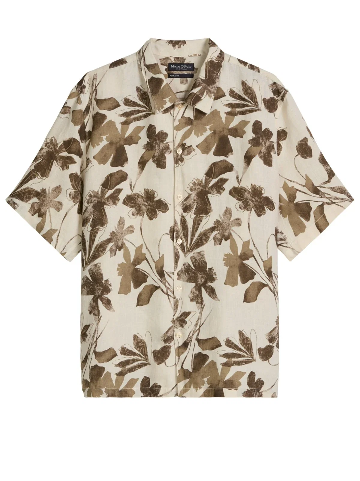 Short-sleeved linen shirt with floral print, regular fit
