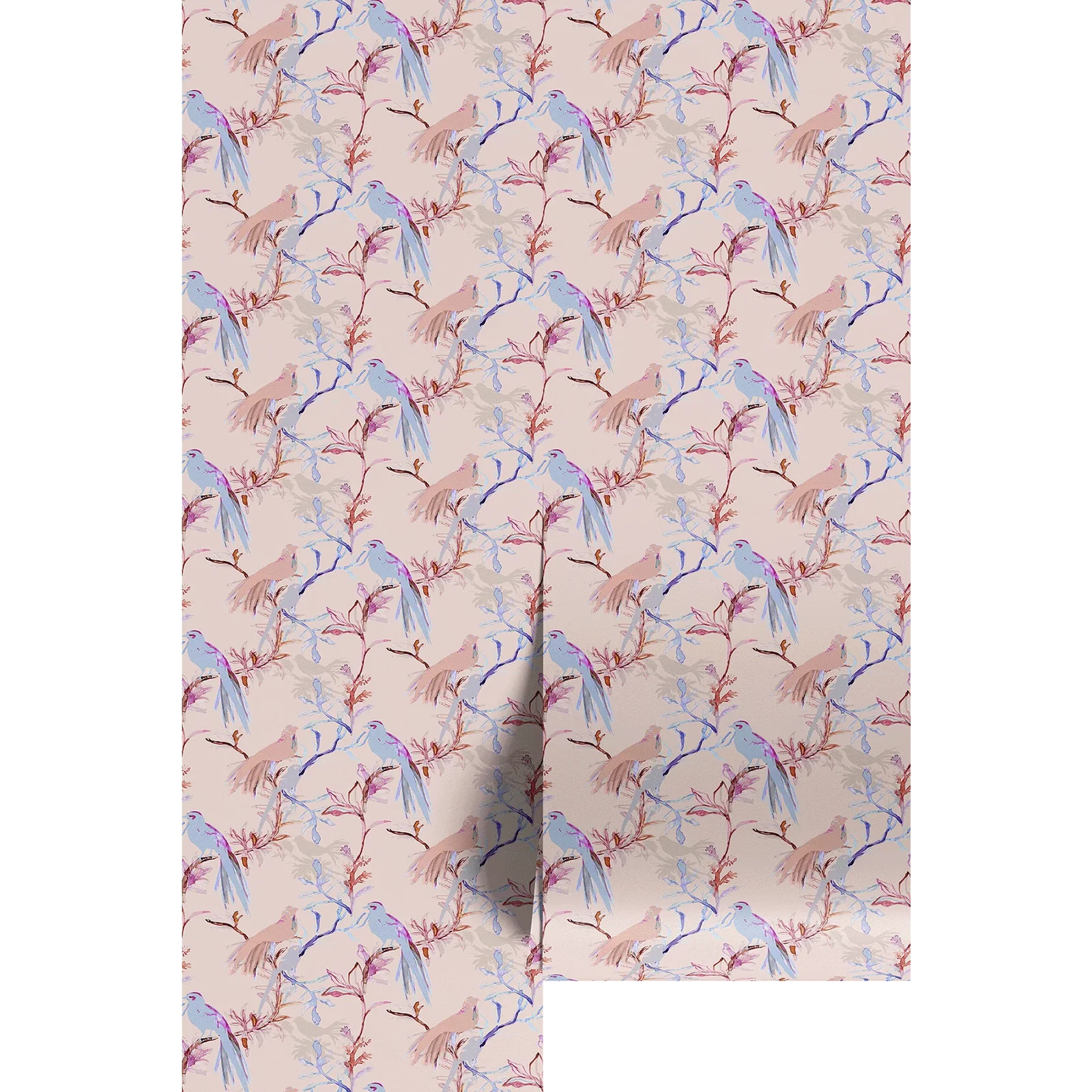 Image of Pink Blue and Fusia Watercolor Bird Pattern