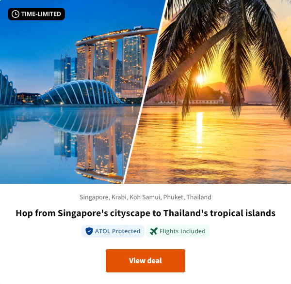 Hop from Singapore's cityscape to Thailand's tropical islands