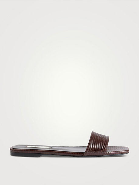 Slim Lizard-Embossed Leather Slide Sandals