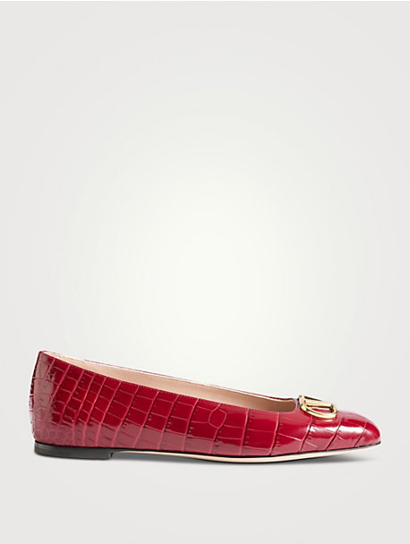 VLogo Embossed Leather Ballet Flats