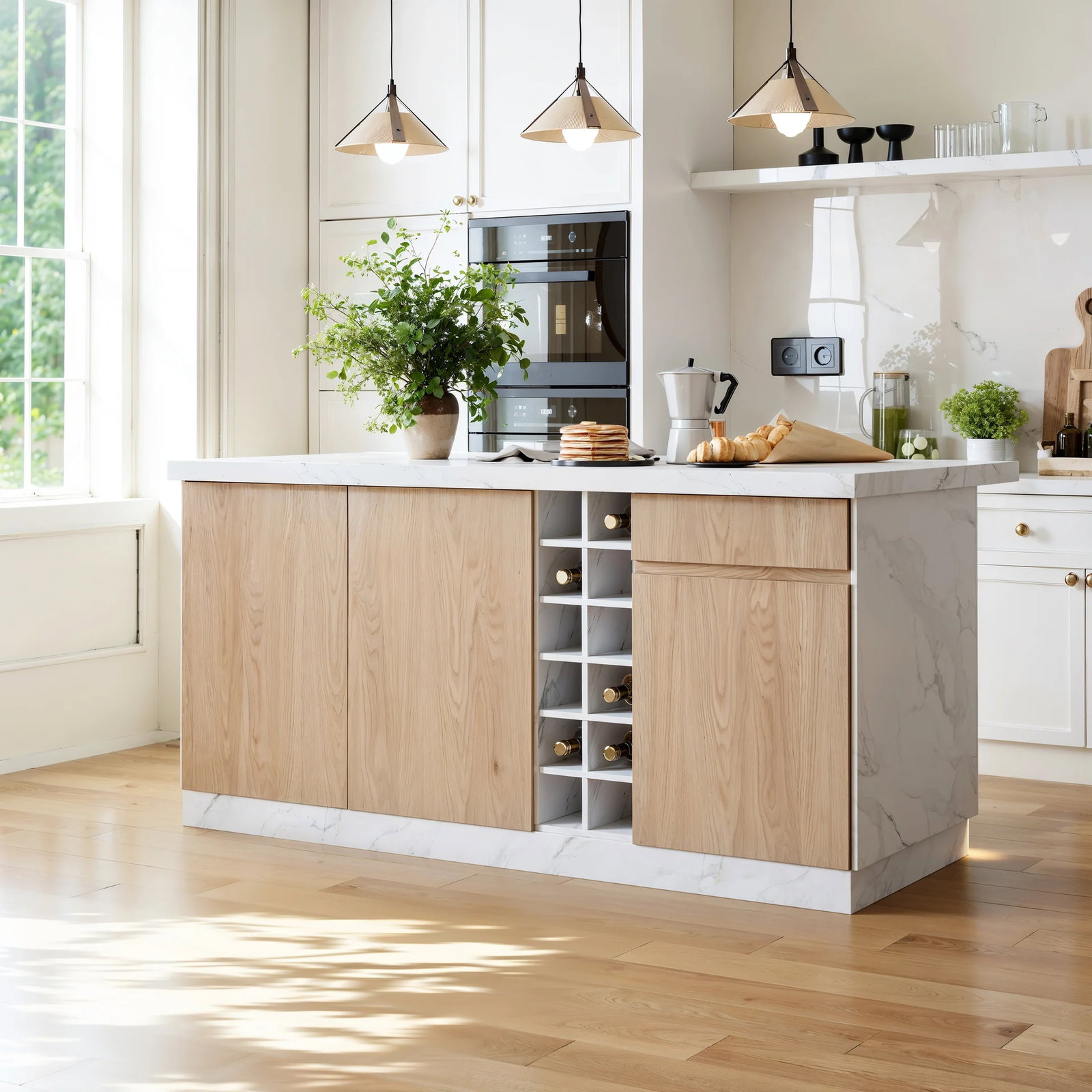 70.9" Modern Style Sintered Stone Kitchen Islands with Multi-Storage White