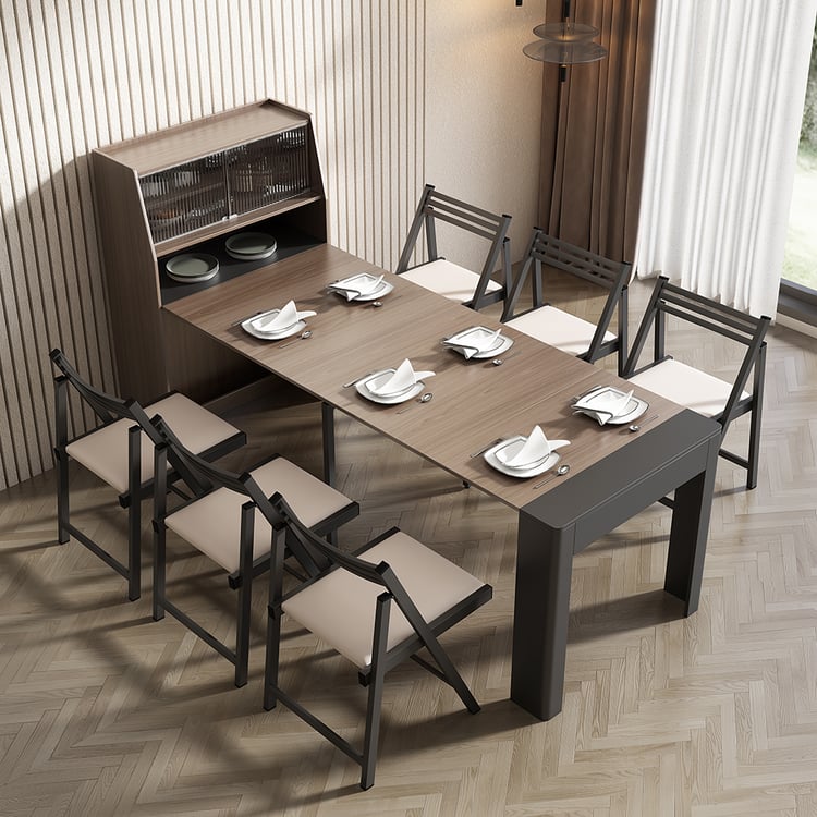 Farmhouse 71" Extendable Rectangular Walnut & Gray Dining Table with Sideboard, Seats 4-5