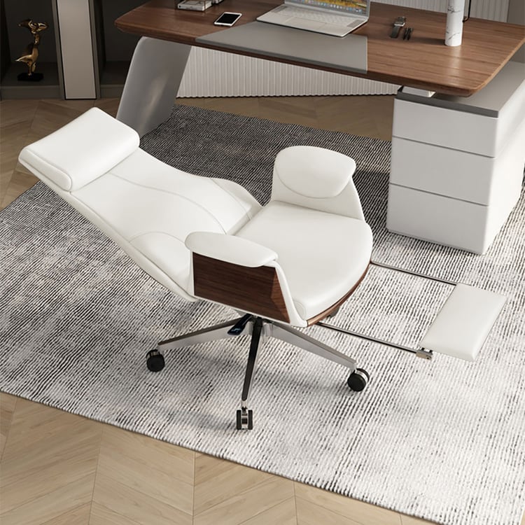 Ergonomic White Faux Leather High Back Reclining Swivel Office Desk Chair with Footrest