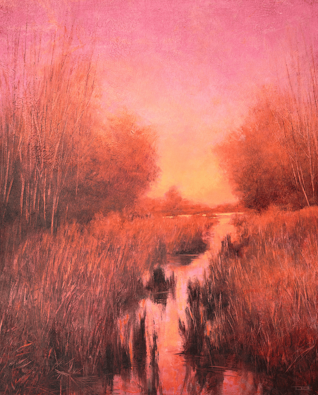 Painting sunset swamp