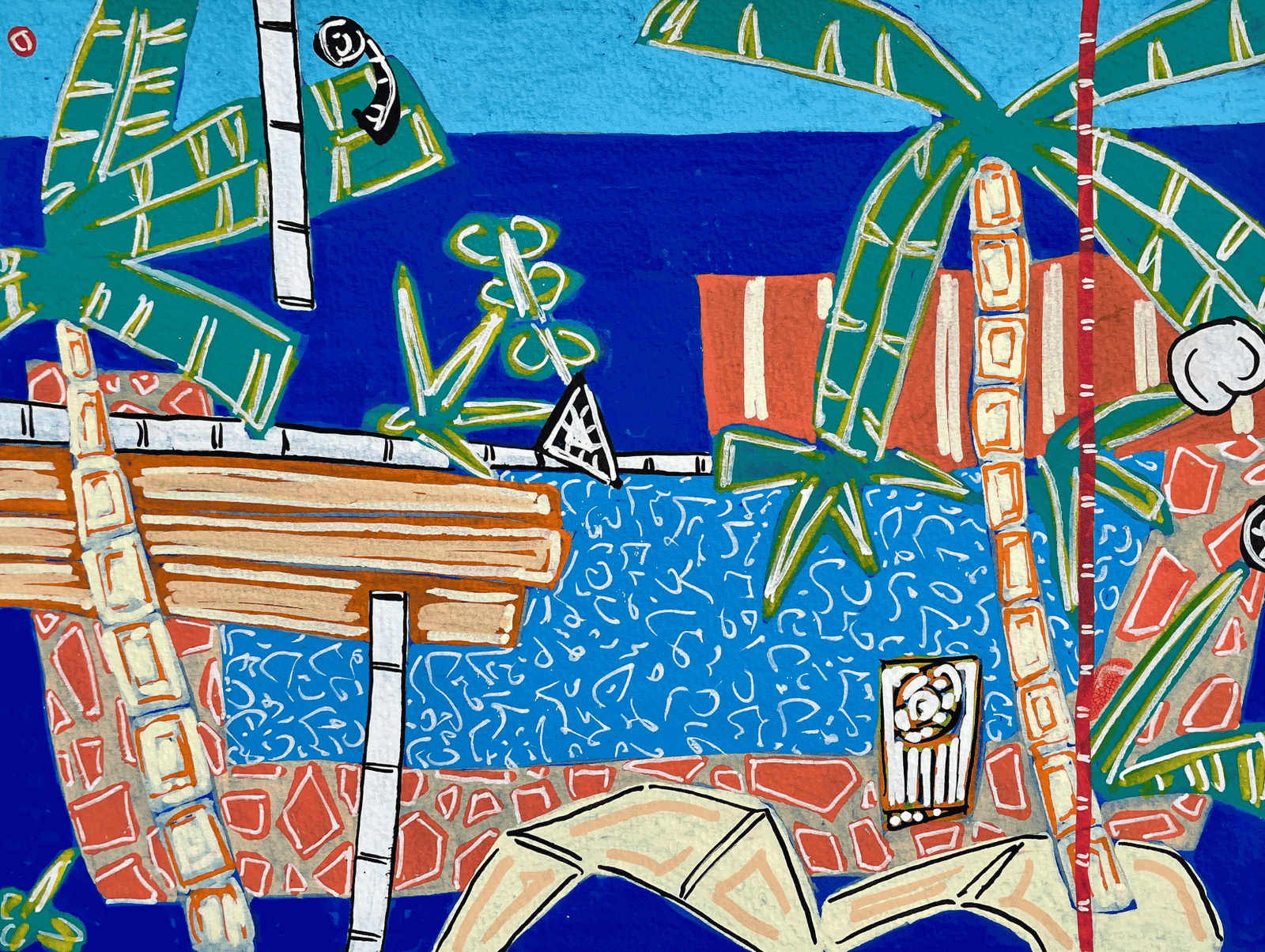 Palm trees ocean abstract painting